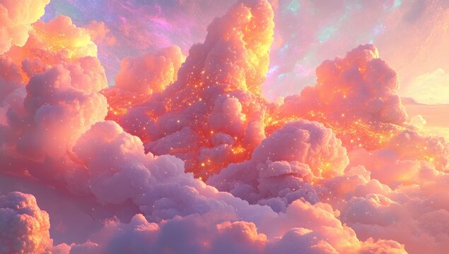 Glowing sunset cloudscape, ethereal and dreamy