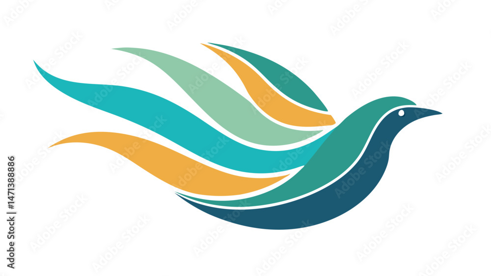 Poster Stylish vector illustration of a bird logo with flowing feathers, symbolizing freedom and creativity in a modern design suitable for various branding applications