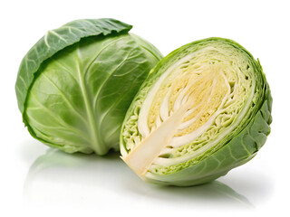 Fototapeta premium Fresh green cabbage, sliced, showcasing its vibrant color and texture, perfect for healthy meals and salads