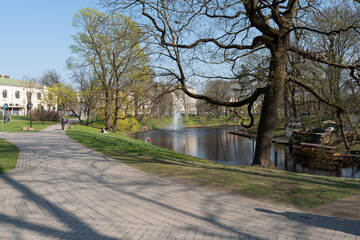Bastion Hill city park (Bastejkalns Park) in Riga, Latvia	
