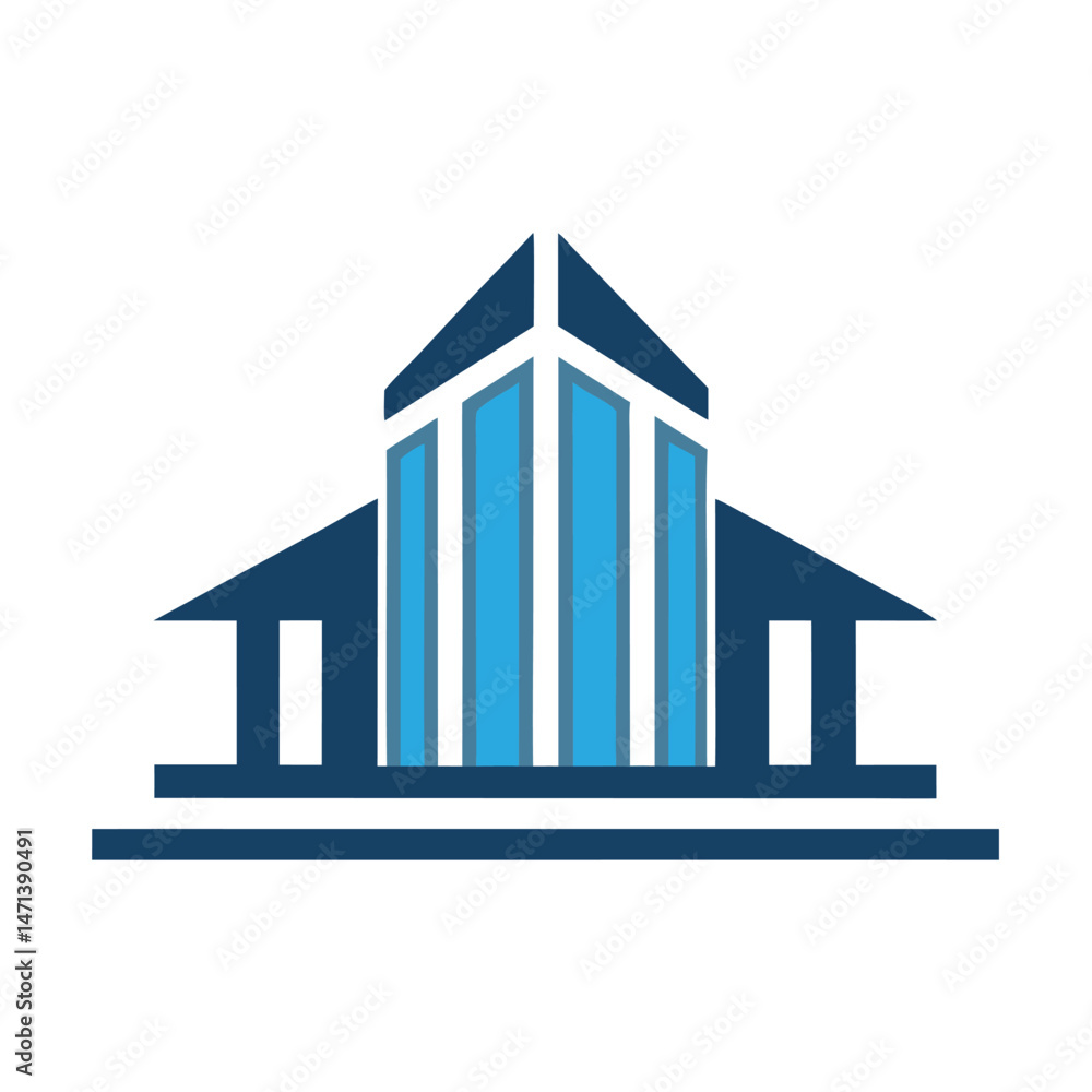 Poster elegant vector logo design featuring a modern building illustration with geometric shapes and contra