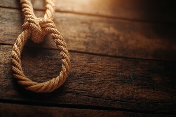 Obraz premium dementia memory diagnosis memories visual concept. Looped rope on a wooden surface, creating a rustic ambiance.
