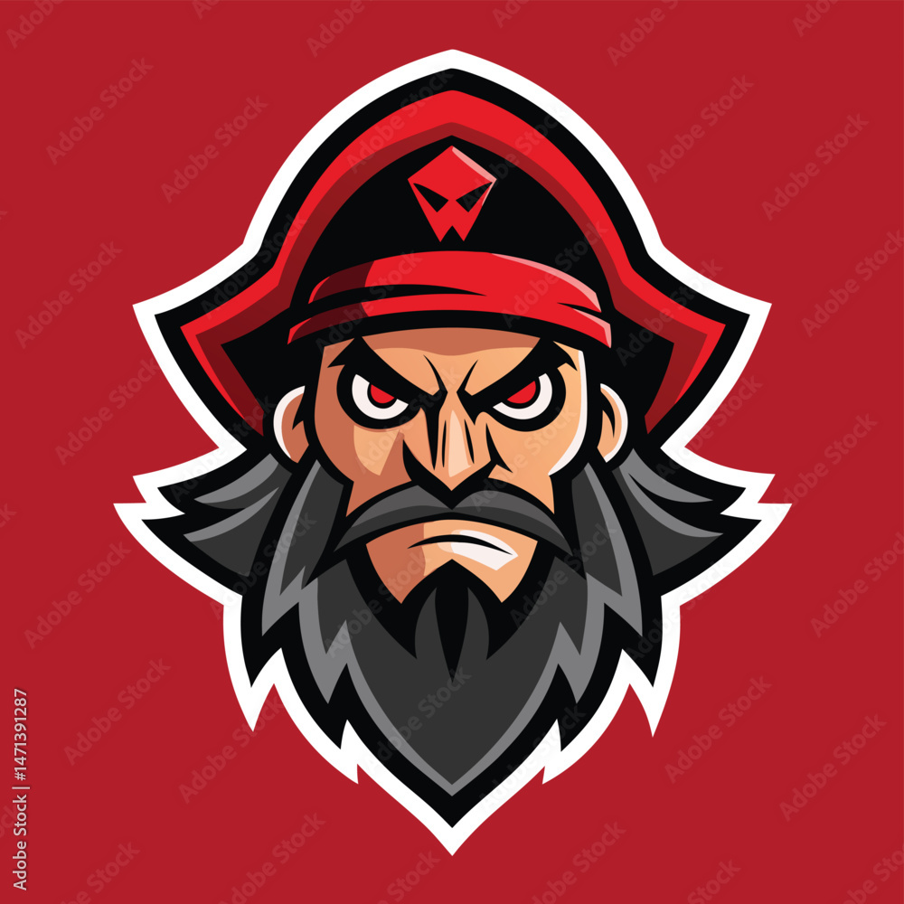 Poster bold pirate mascot vector illustration featuring a fierce captain with a distinct cap and rebellious