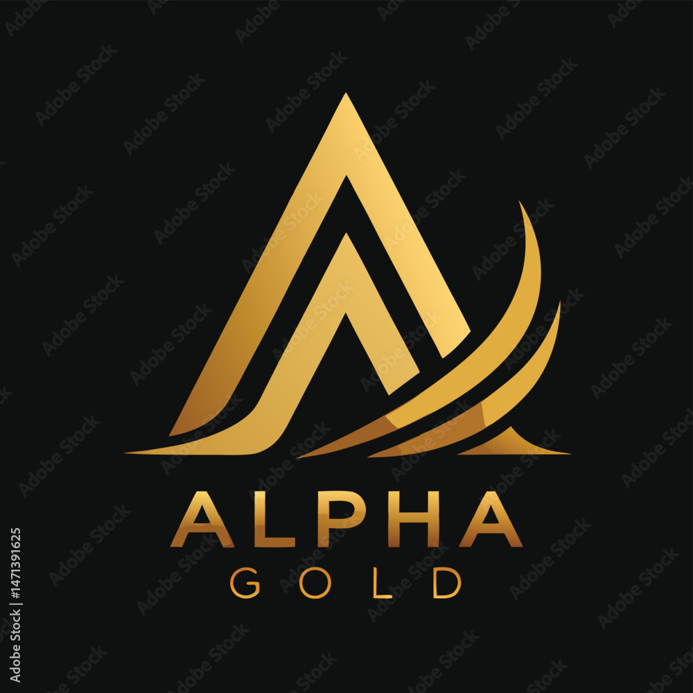 Poster Vector illustration featuring a modern logo design with sharp angles and gold elements for a brand named Alpha Gold