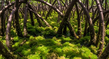 Fototapeta premium Moss covered swampy forest floor