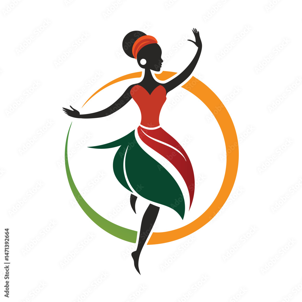 Poster vibrant dancer logo design showcasing joyful movement in an artistic vector style with colorful acce