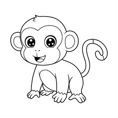 Cute Cartoon Monkey Outline coloring page for kids.