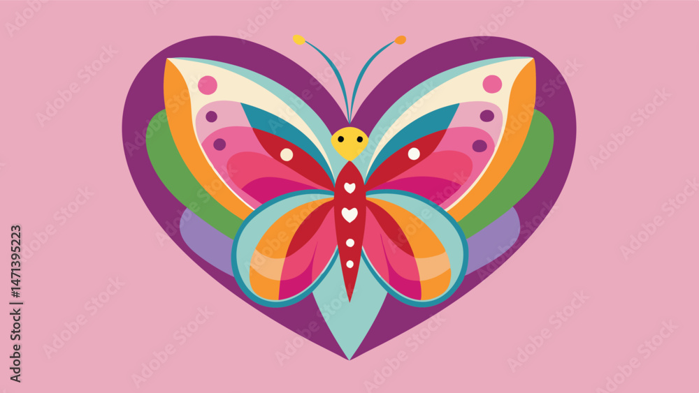 Aufkleber colorful butterfly vector design with heart shape background featuring vibrant colors and artistic p