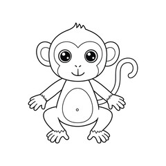 Cute Cartoon Monkey Outline coloring page for kids.