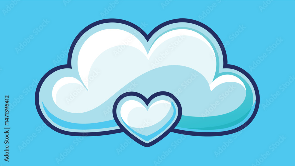 Poster colorful heart illustration surrounded by fluffy clouds creating a playful and cheerful atmosphere s