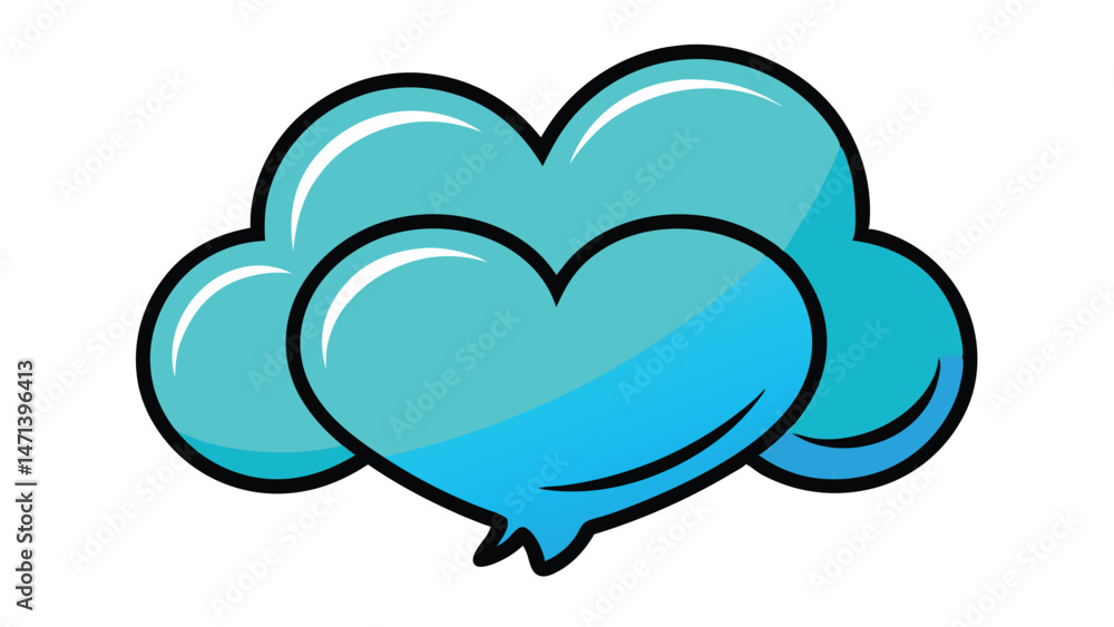 Poster colorful heart illustration surrounded by fluffy clouds creating a playful and cheerful atmosphere s