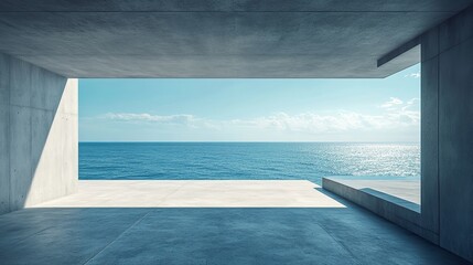 Serene ocean view from minimalist concrete architecture bright calm tranquil seascape