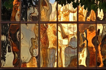 Golden reflections in a paneled window