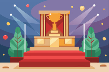 Vector illustration of a trophy stage with vibrant colors and decorative elements representing award ceremonies and celebrations