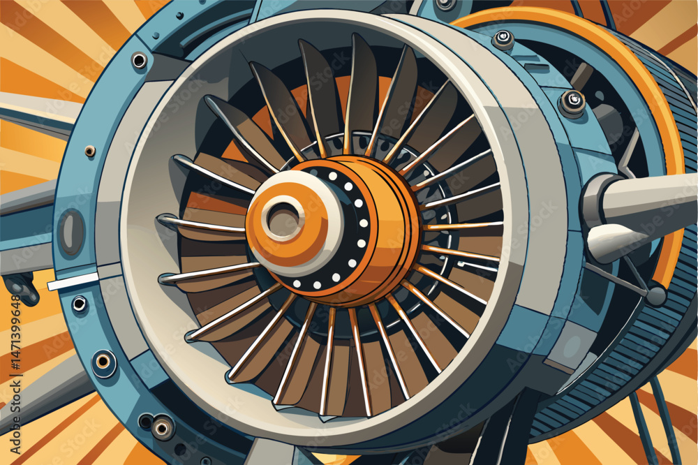 Aufkleber vector illustration of a detailed aircraft turbine engine showcasing intricate design elements and m
