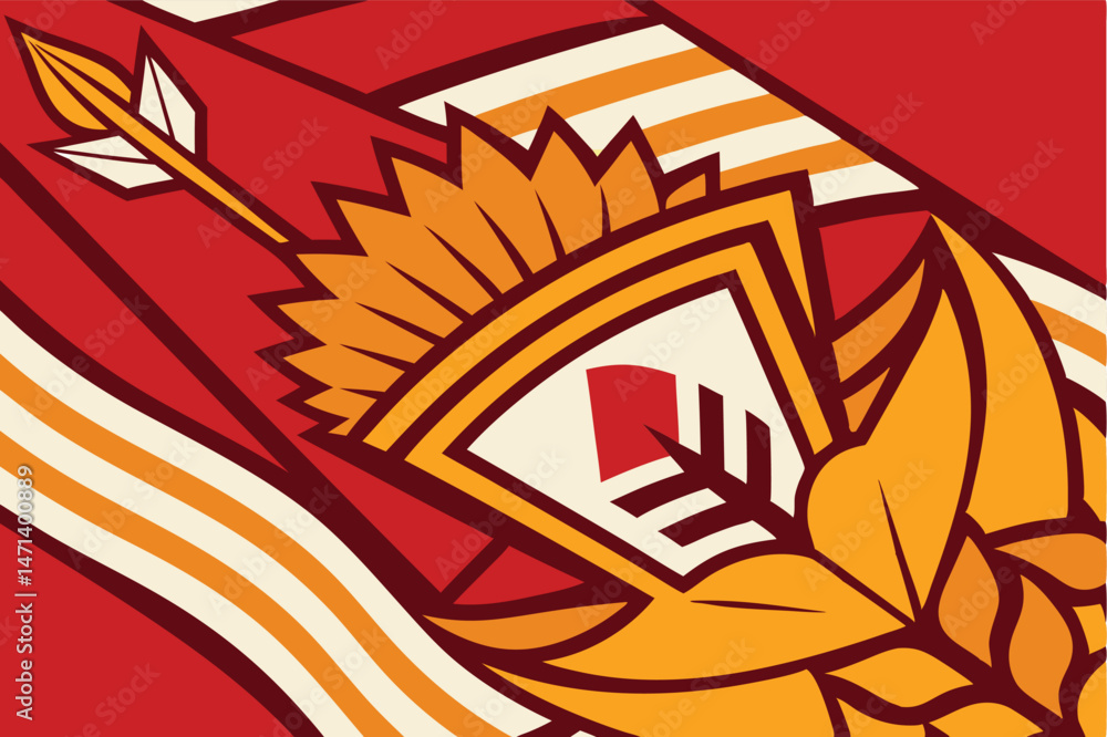 Aufkleber vector logo design featuring a prominent shield and stylized elements in red and gold colors depicti