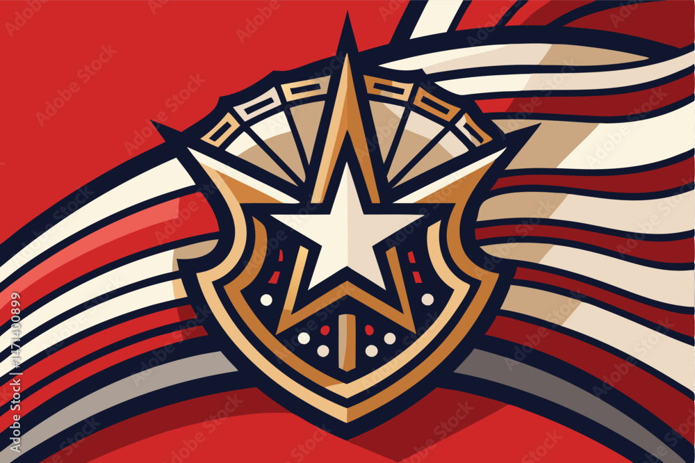 Aufkleber vector logo design featuring a prominent shield and stylized elements in red and gold colors depicti