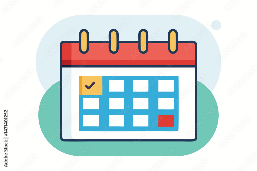 Poster colorful vector illustration of a calendar showing checked dates for planning and scheduling events 