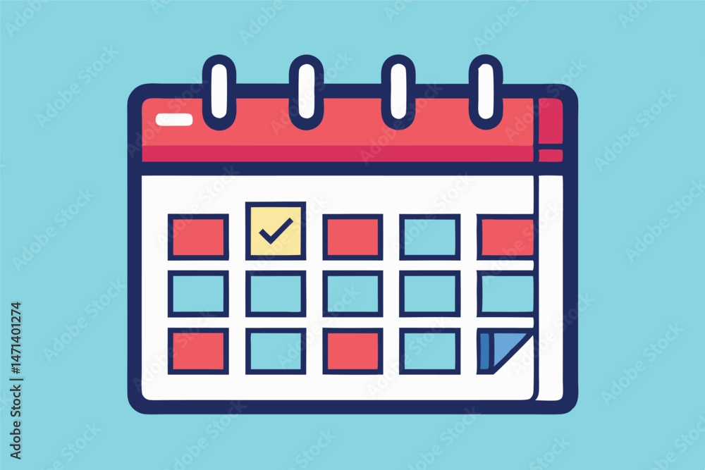 Poster colorful vector illustration of a calendar showing checked dates for planning and scheduling events 