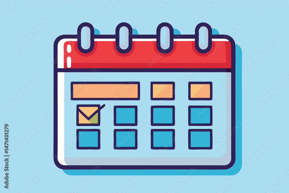 Poster colorful vector illustration of a calendar showing checked dates for planning and scheduling events 