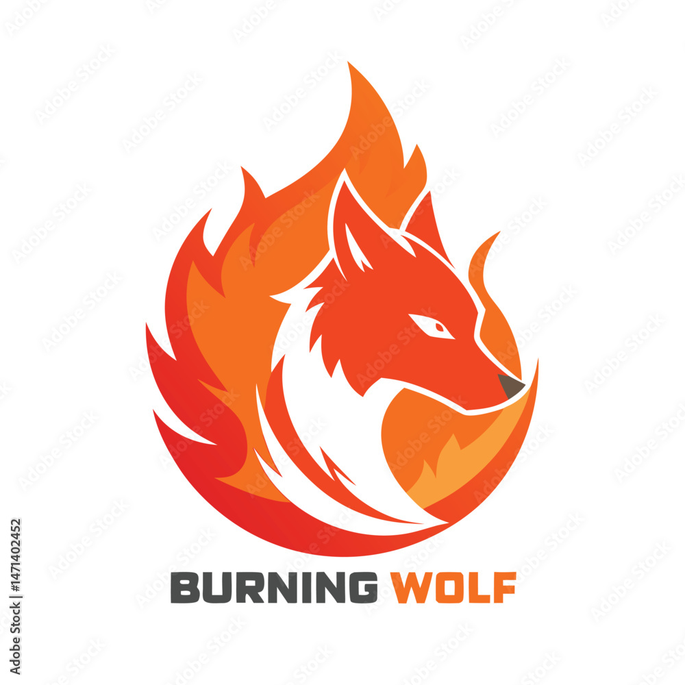 Aufkleber Creative burning wolf logo design with vibrant flames and striking features for versatile branding use in various digital and print media