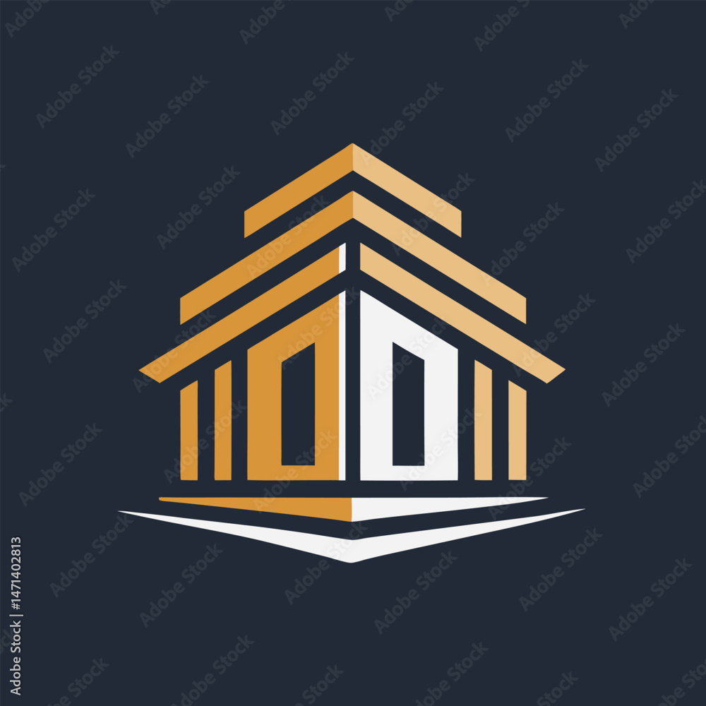 Poster elegant vector logo design featuring a modern building illustration with geometric shapes and contra