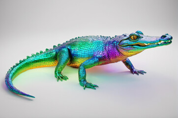 Fototapeta premium Colorful Rainbow Alligator in a Vibrant Pose. Generative AI.