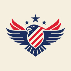 Vector illustration of a bold eagle logo featuring stars and stripes in a patriotic theme, perfect for branding or graphic design projects