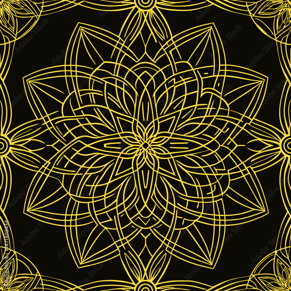 Poster seamlessvector pattern gold stitching lines on black background