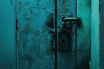 Rusty Teal Door Lock Closeup