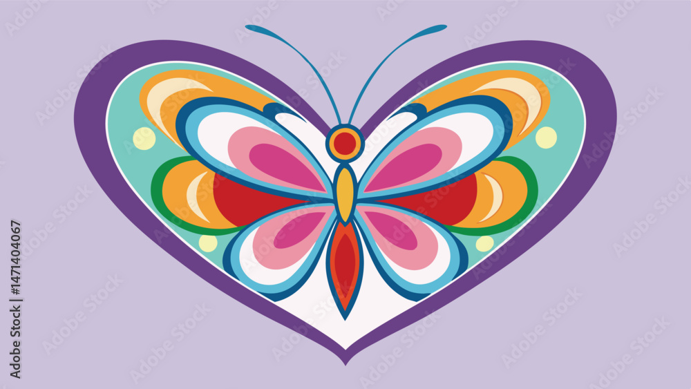 Poster Colorful butterfly vector design with heart shape background featuring vibrant colors and artistic patterns highlighting creativity and elegance