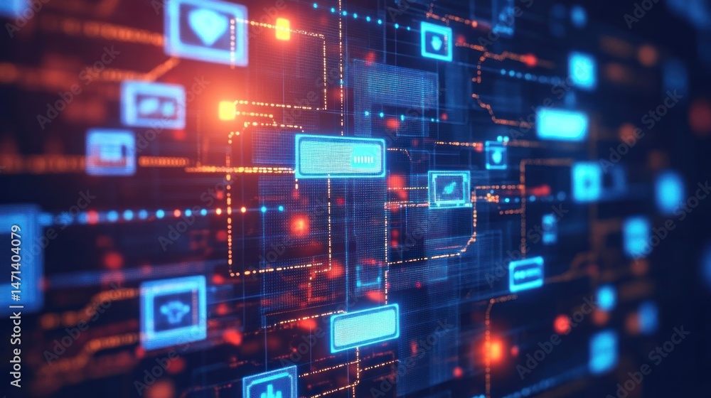 Poster abstract digital network visualization: a futuristic techscape