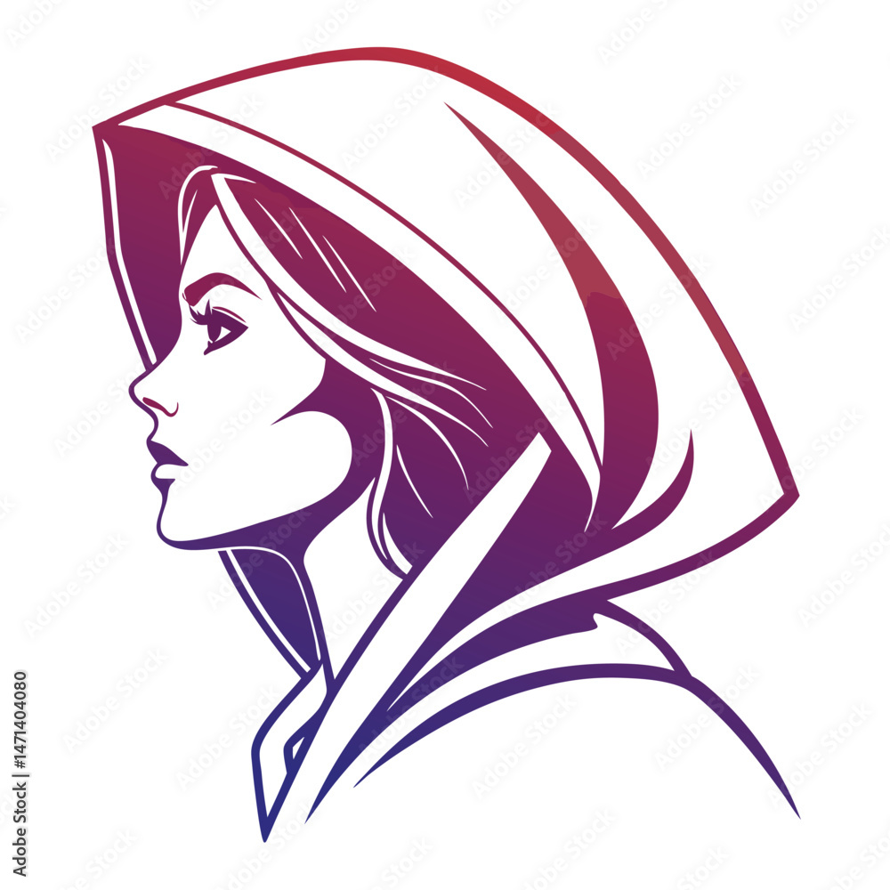 Poster Stylized vector illustration of a woman in a hooded cloak emphasizing elegance and mystery, ideal for various design projects and branding needs