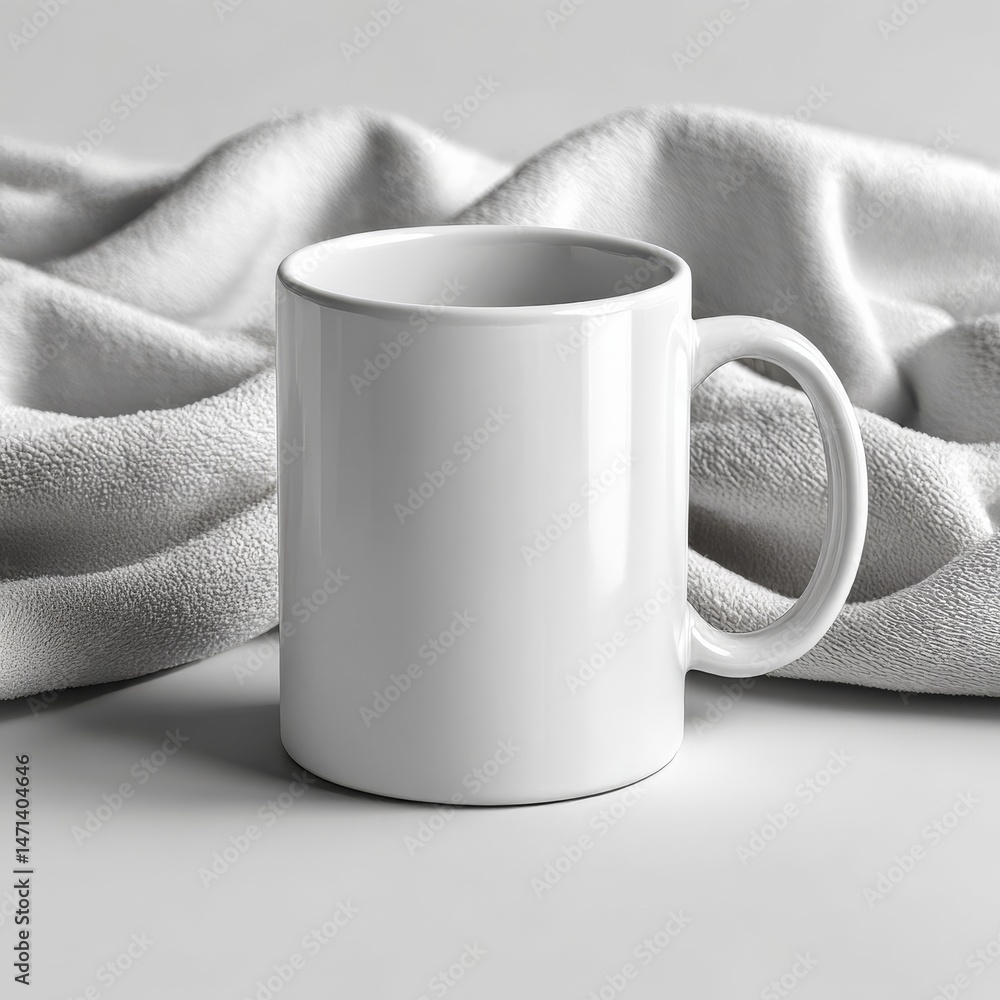 Poster Clean White Mug Mockup on Soft Fabric Background - Perfect for Custom Designs and Branding.