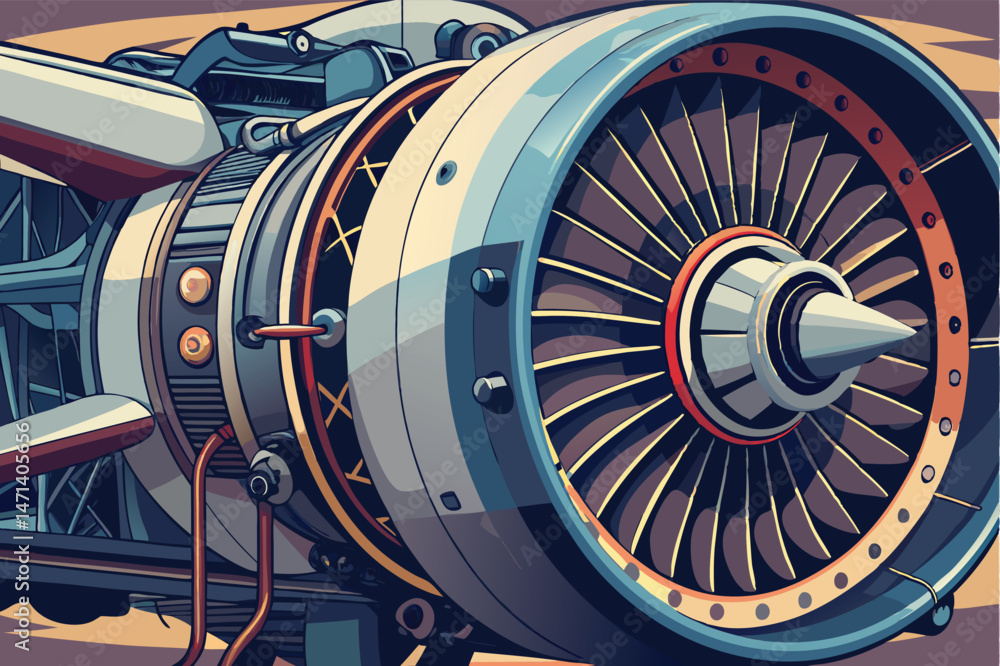 Aufkleber vector illustration of a detailed aircraft turbine engine showcasing intricate design elements and m