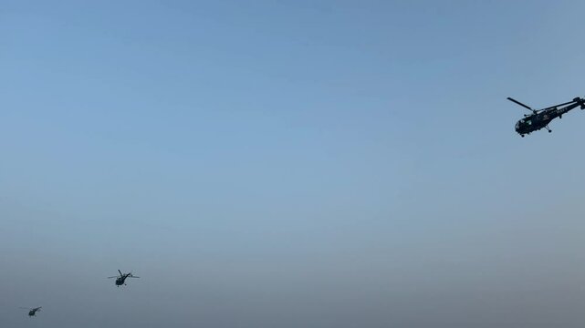 HAL Chetak flying in the sky for mock drill