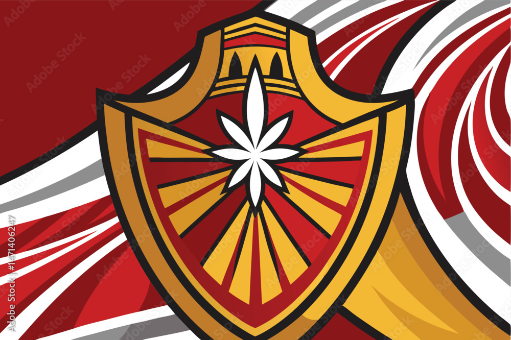 Aufkleber Vector logo design featuring a prominent shield and stylized elements in red and gold colors depicting strength and identity