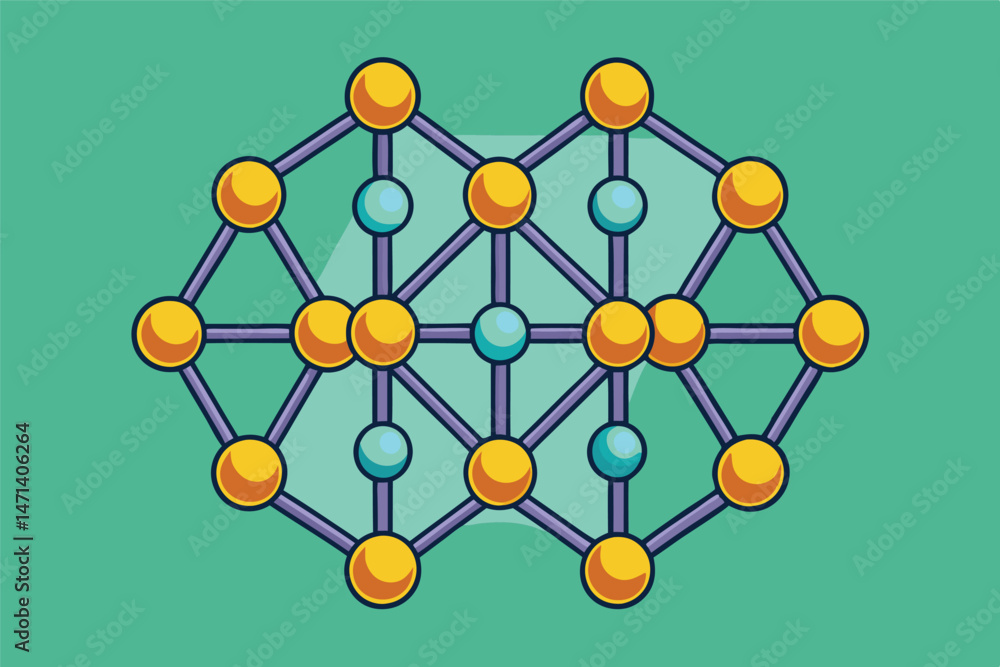 Fototapete vector illustration of an abstract network design with colorful nodes and connections on a green bac