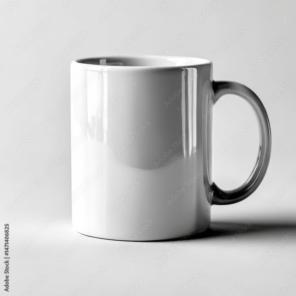 Poster simple white mug on neutral background, mockup template for custom designs or product display