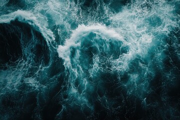 Turbulent teal ocean waves from above