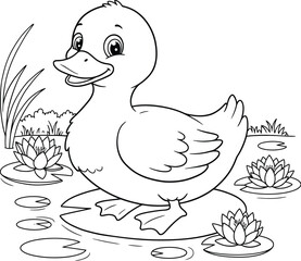 Cute Cartoon Duck Outline coloring page for kids.