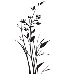 Small leaf plant silhouette pattern wallpaper. Black and white. minimal artwork. simple template. tattoo design. card and package. Vector illustration.