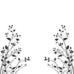 Fototapeta premium Small leaf plant silhouette pattern wallpaper. Black and white. minimal artwork. simple template. tattoo design. card and package. Vector illustration.