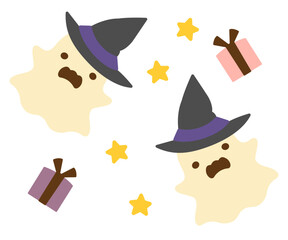 帽子をかぶったハロウィンのかわいいオバケとキャディ