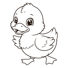 Cute Cartoon Duck Outline coloring page for kids.