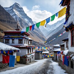 Himalayan Village Nestled Between Peaks