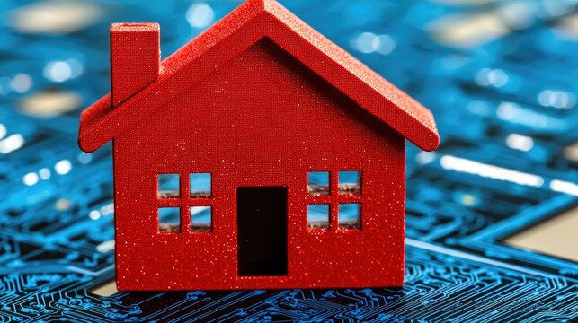 Red Toy House on Circuit Board