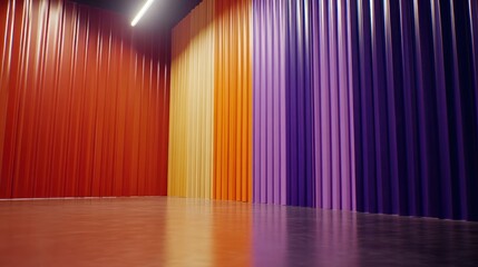 Vibrant Colorful Wall Backdrop in a Studio Setting with Vertical Stripes and Modern Design Elements