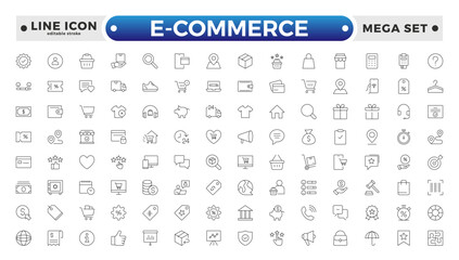 Shopping outline icon Set. Vibrant and engaging icons for enhancing e-commerce platforms, perfect for product listings, and cart management. Editable stroke outline icon.