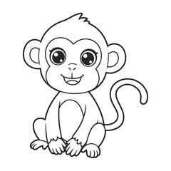 Cute Cartoon Monkey Outline coloring page for kids.